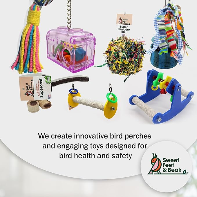 Sweet Feet & Beak Cotton 11" Rope Toy - Colorful Parrot Chew Toys for Shredding & Chewing - Engaging & Stimulating for Parrots, Small & Large Sized Birds - Cage Accessories