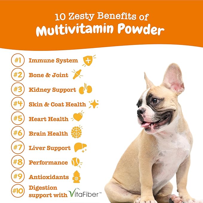 Zesty Paws 10-in-1 Dog Multivitamin Powder - Gut, Immune, Joint, Skin & Coat Support, and More - Dog Vitamins and Supplements Powder - Pet Supplements with Omega Fish Oil & VitaFiber - Salmon - 30 Ct