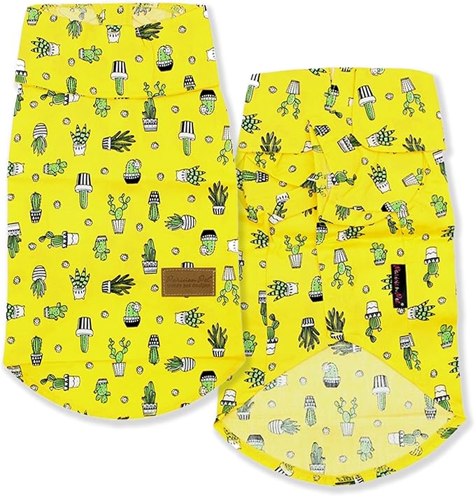 Parisian Pet Cactus Cap Dog Beach Outfit - 100% Cotton Summer Clothes - Stylish Dog Costume - Breathable, Cool & Machine Washable - XL