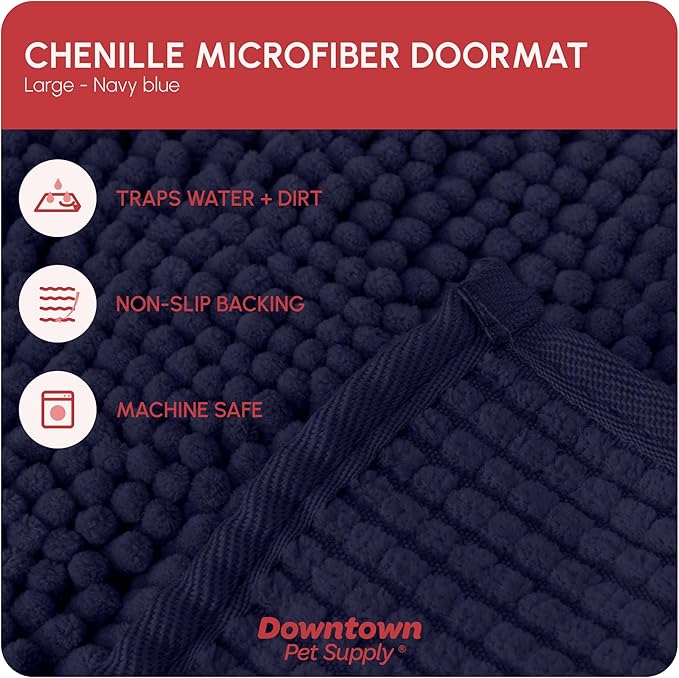 My Doggy Place Microfiber Dog Mat for Muddy Paws, 36" x 26" Navy Blue - Absorbent and Quick-Drying Dog Paw Cleaning Mat, Washer and Dryer Safe - Non-Slip Rubber Backed Dog Floor Mat, Large
