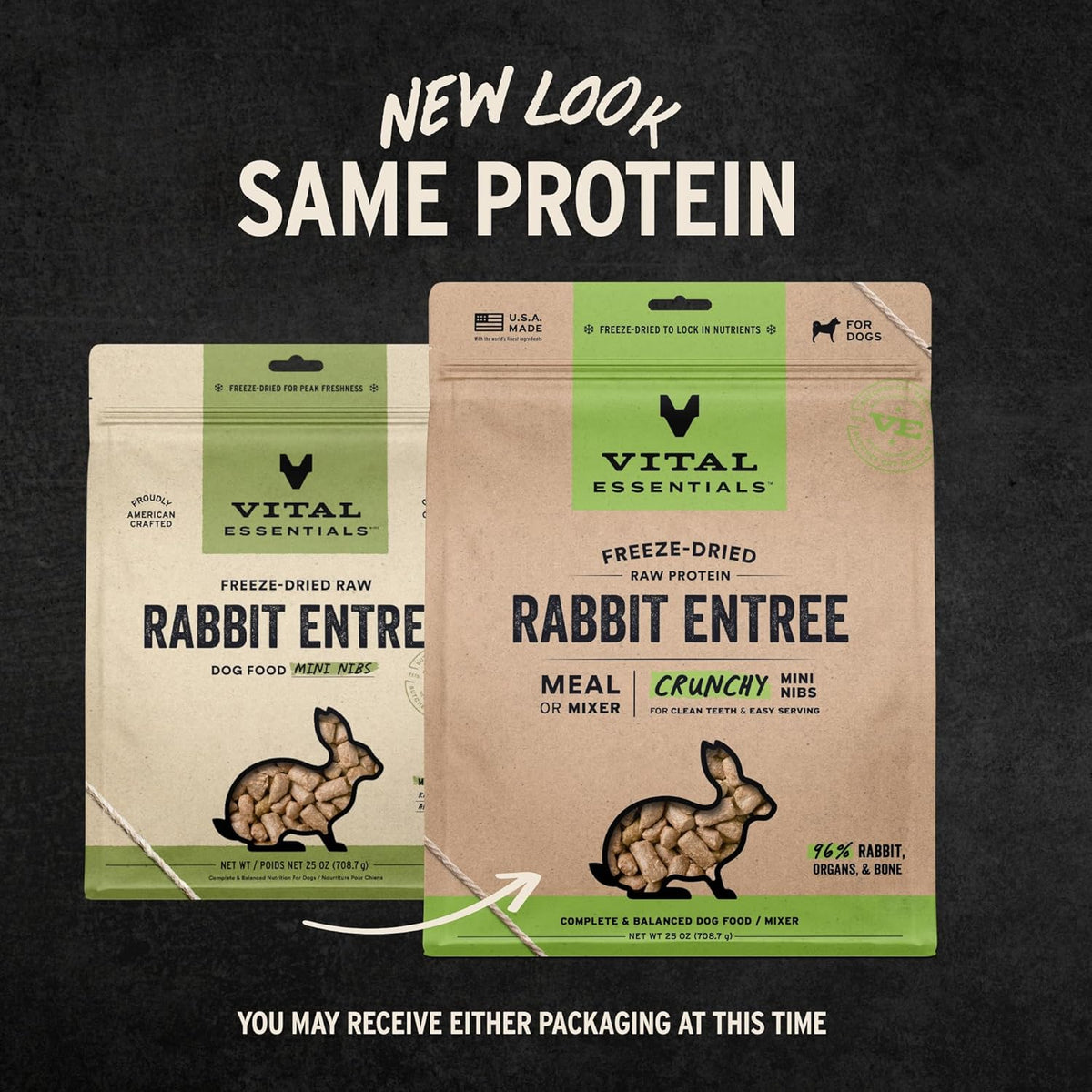 Vital Essentials Freeze-Dried Raw Rabbit Meal or Mixer Dog Food Crunchy Mini Nibs, 25 oz