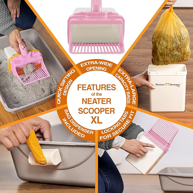 Neater Pet Brands Neater Scooper XL Cat Litter Scoop, 195 Refill Bags – Extra-Large Capacity Mess-Free Cat Litter Scooper with Bag for Large & Multiple Cats, Spill-Proof Litter Box Scooper with Holder
