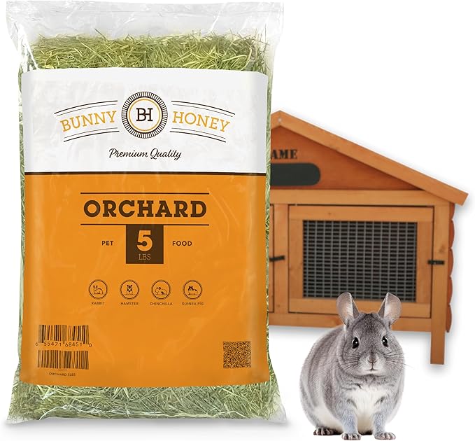 Bunny Honey Orchard Grass Hay for Guinea Pigs, Rabbits, Hamsters & Small Pets Fresh, High-Fiber, Supports Digestive Health & Dental Care, Non-Blended & Fresh Cut