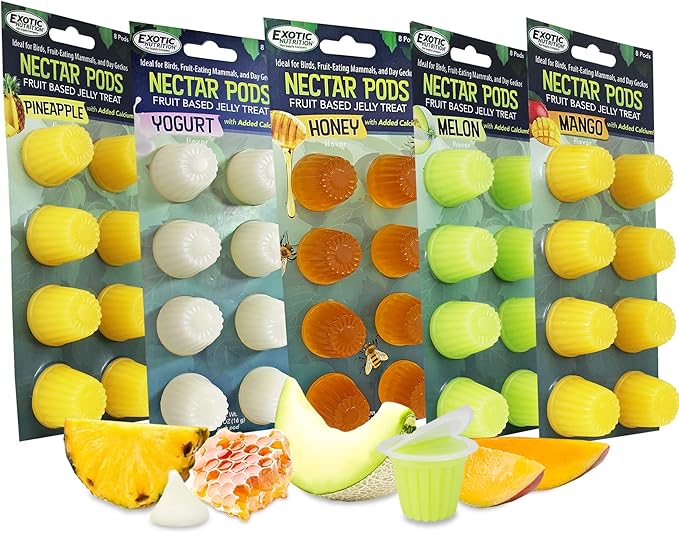 Nectar Pods (Variety 5 Pack) - Calcium-Fortified Jelly Fruit Treat - Sugar Gliders, Marmosets, Squirrels, Parrots, Cockatiels, Parakeets, Birds, Hamsters, Day Geckos, Kinkajous & Other Small Pets…