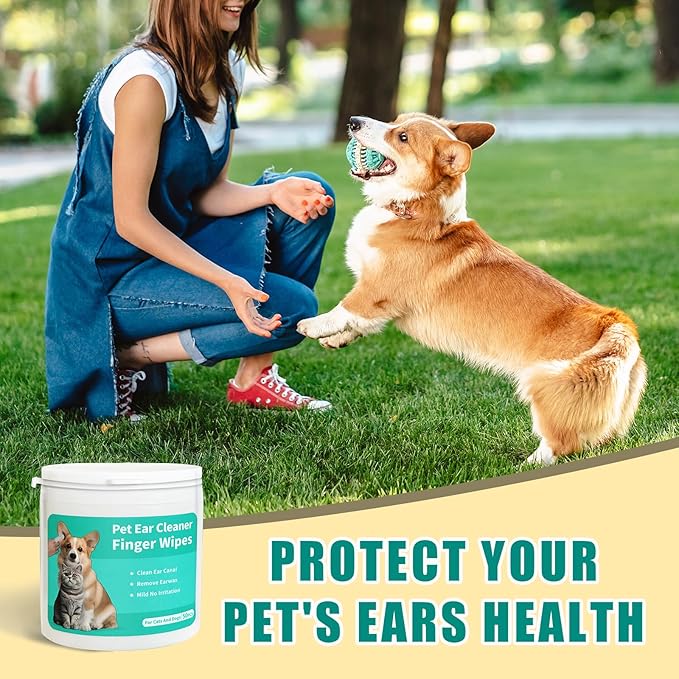 Dog Ear Cleaner Wipes Grooming Kit Care for Dogs & Cats Pet Ear Relief Gently Remove Ear Wax Debris and Smelly 50 Pcs Unscented