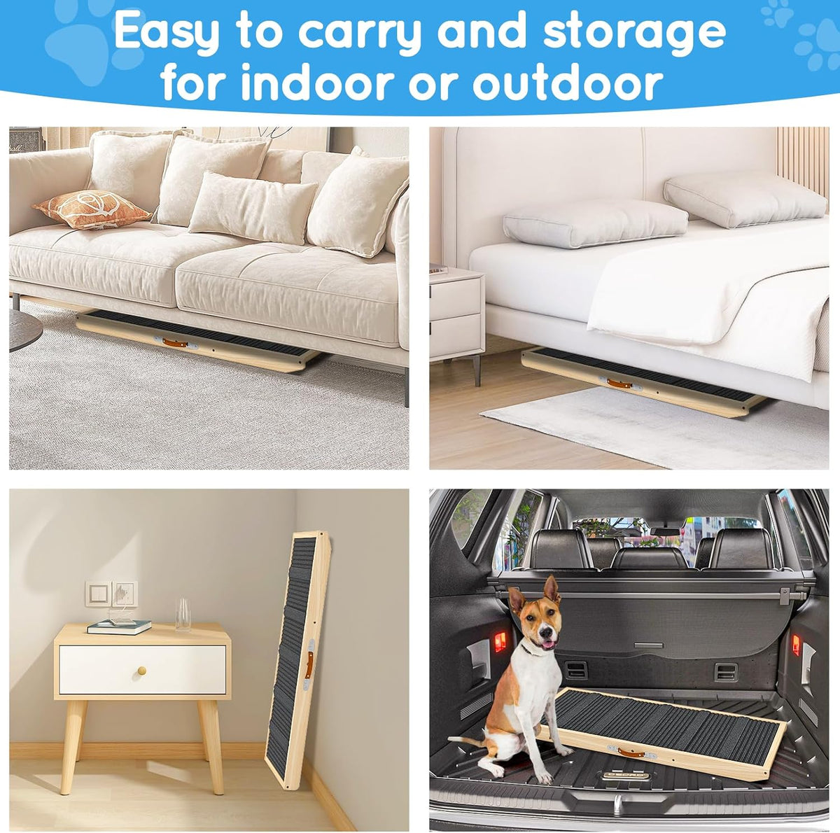 Dog Ramp for Couch, Bed, Wooden Long Pet Stairs for Small & Large Old Dogs & Cats, Hold up to 100lb, Adjustable Height from 11.41" to 20.47", Portable Doggie Steps (39.37" Long)