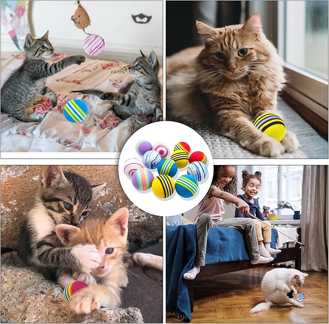 BLMHTWO 12PCS Rainbow Cat Toys, EVA Foam Balls 1.65inch Lightweight Colorful Interactive Pet Balls for Cats, Kittens, Puppy (6 Colors)