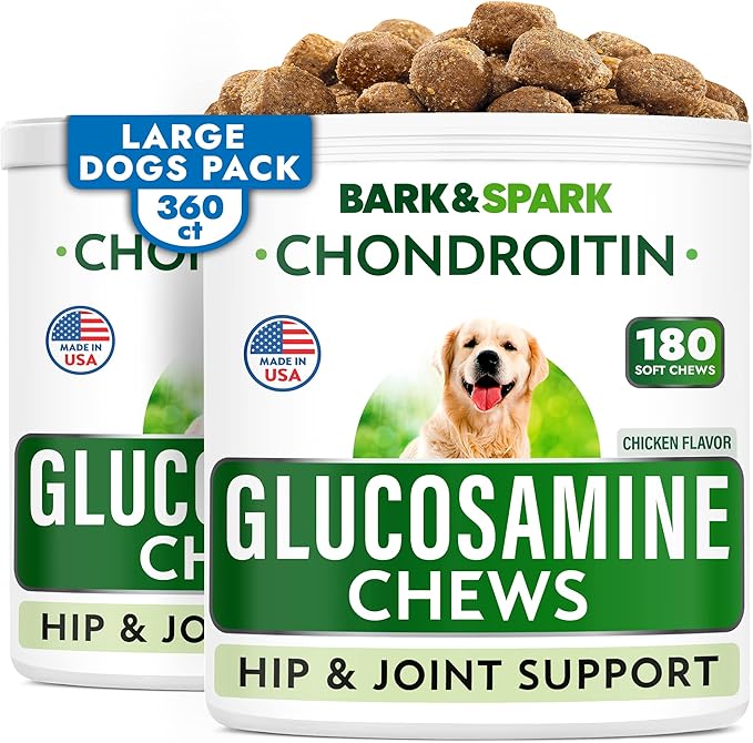 Glucosamine Chondroitin Dog Hip & Joint Supplement - Joint Pain Relief - Hip & Joint Chews for Dogs - Joint Support Large Breed - Senior Doggie Vitamin Pills Joint Health - (360 Treats - Chicken)