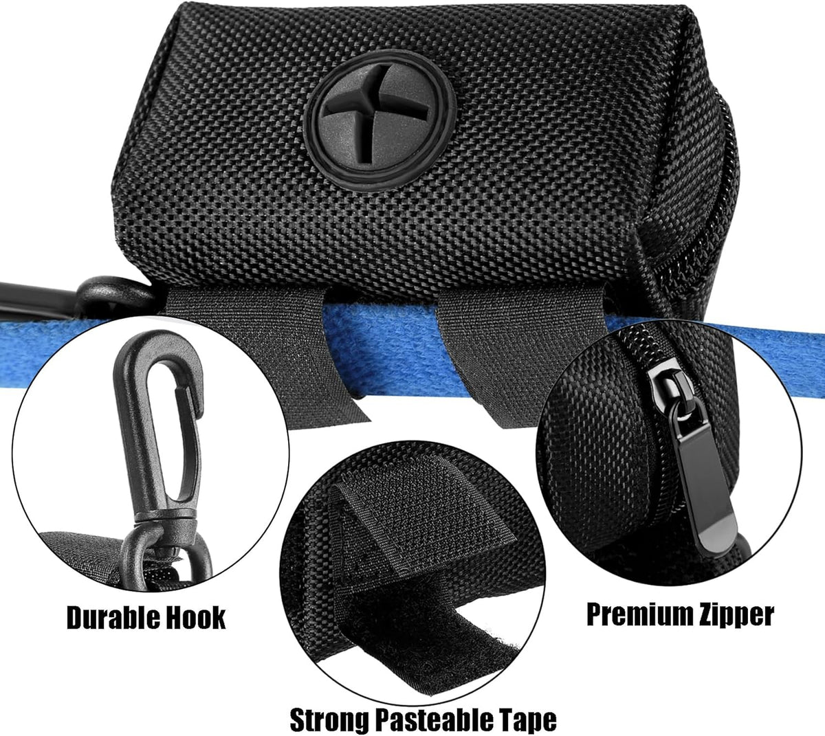 Dog Waste Bag Dispenser Pet Poop Bags Holder for Doggie Waste Bags Dispensers Soft Fabric Zipper Small Doggy Puppy Pouch for Leash Accessory Attachment with Carrier (Black)