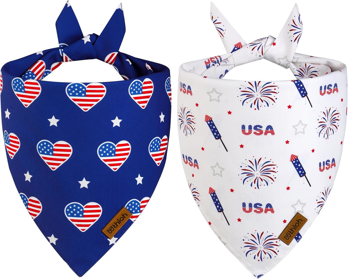 4th of July Dog Bandanas - 2 Pack Reversible American Flag Pet Scarf for Boy and Girl | Premium Durable Fabric | USA Patriotic Bandana for Small Medium Large and Extra Large Dogs (Large)