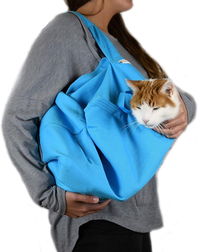 Cozy Comfort Carrier - X-Large Light Blue Cat Carrier and Cat Restraint Bag for Medication Administration, Grooming, Vet Visits, Dental Care, and Nail Trimming