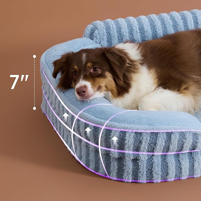 LE SURE Cute L-Plus Dog Beds, Orthopedic Waterproof Large Pet Bed with Sides, Non-Slip Bottom and Egg-Crate Foam Dog Couch Sofa with Washable Removable Cover, Blue