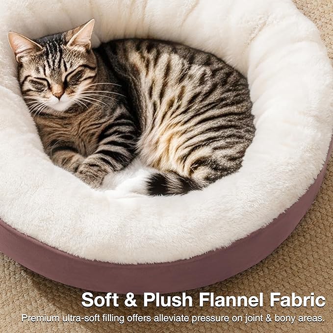 Love's cabin Round Donut Cat and Dog Cushion Bed, 20in Pet Bed for Cats or Small Dogs, Anti-Slip & Water-Resistant Bottom, Super Soft Durable Fabric Pet beds, Washable Luxury Cat & Dog Bed Burlwood