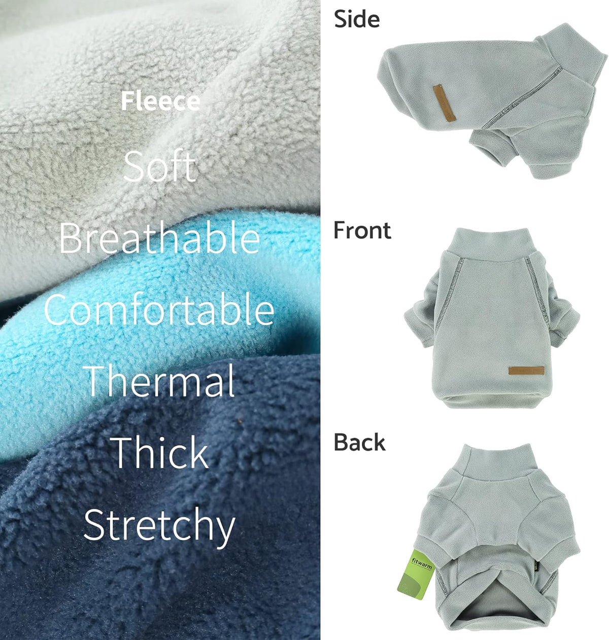 Fitwarm 3 Pack Classic Fleece Dog Sweater, Turtleneck Dog Sweatshirt, Dog Winter Clothes for Small Dogs Boy Girl, Pet Pullover Jacket, Cat Apparel, Blue, Grey, Navy, Large
