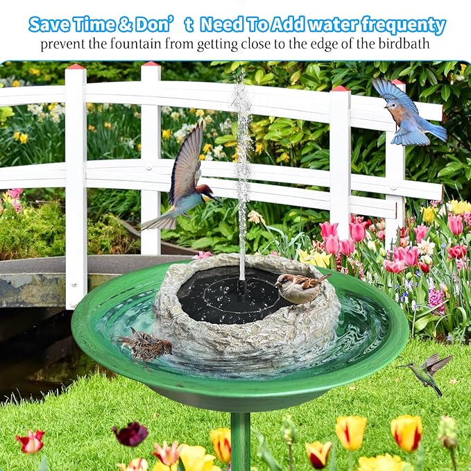 SAC SMARTEN ARTS Solar Fountain for Bird Bath with Solar Panel Resin Granite Rock Solar Water Fountain Pump for Bird Bath Outdoor Hummingbird Birdbath Fish Tank Pond with 5 Nozzles