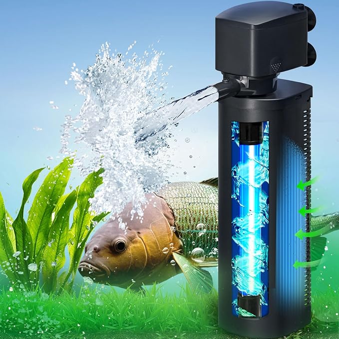 660GPH Aquarium Filter, UV Sterilizer for Aquarium for 100-400 Gallon, 24V DC Powerful Pump for Large Fish Koi Pond Cold Plunge Filter, Green Killing Machine with Algae Remover for Fish Tank