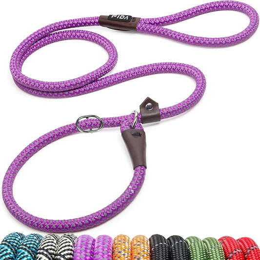 Fida Durable Slip Lead, 6 FT x 1/2" Heavy Duty Rope Leash for Large, Medium Dogs, No Pull Pet Training Leash with Highly Reflective, Purple