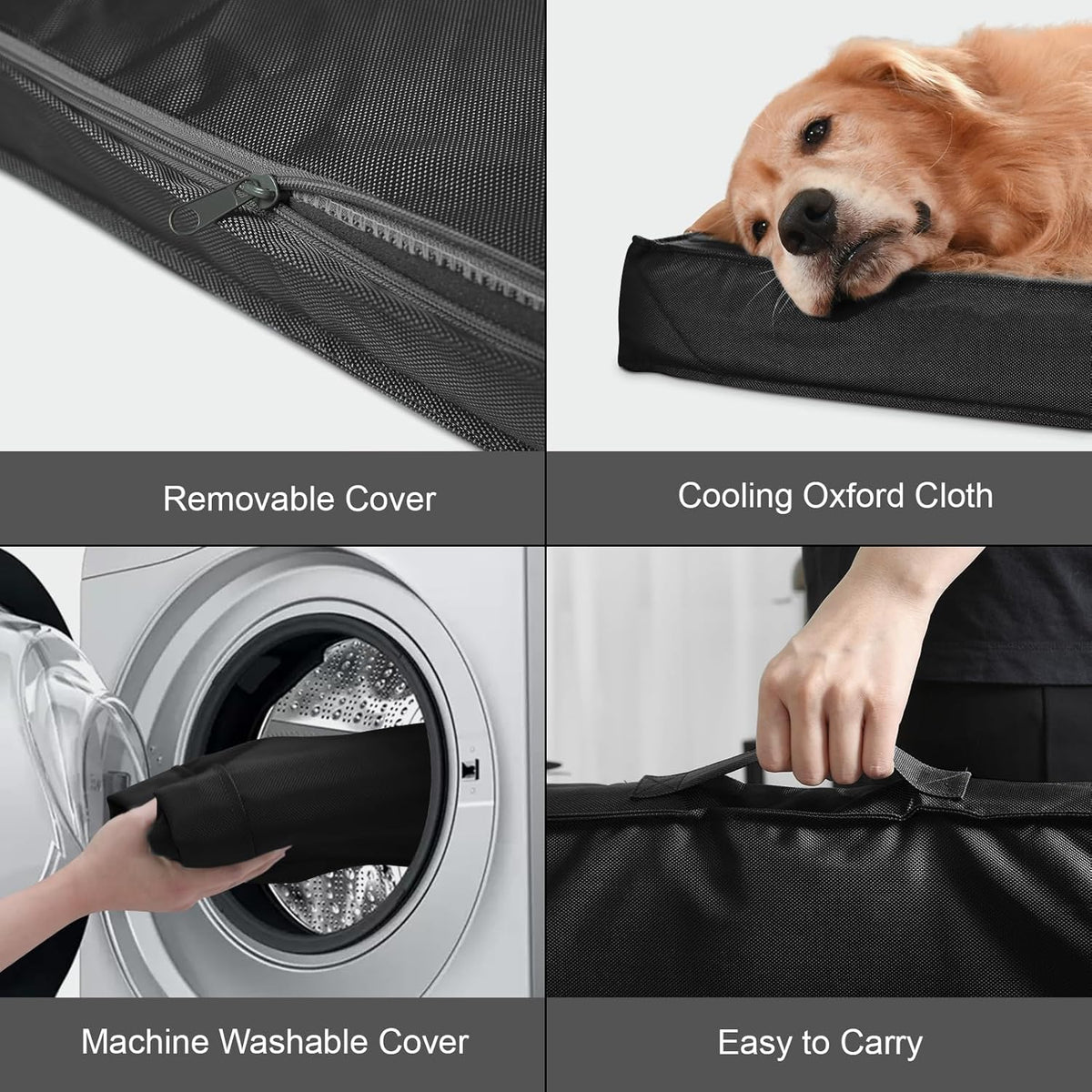 Outdoor Extra Large Dog Bed, Jumbo Waterproof Dog Bed for Large Dogs, Orthopedic Egg Foam Pet Bed Mat with Removable Oxford Cooling Cover, Black