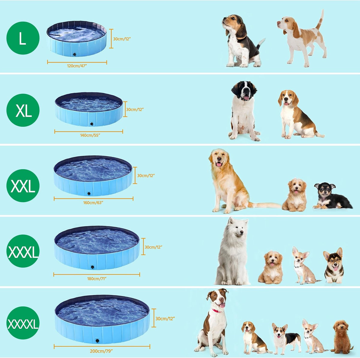Yaheetech Foldable Dog Pools 63 x 12 Inches Collapsible Hard Plastic Pets Swimming Pool Portable Puppy Bath Tub Cat Shower Pet Wading Pool for Outdoor/Indoor w/Pet Repair Patches, Blue