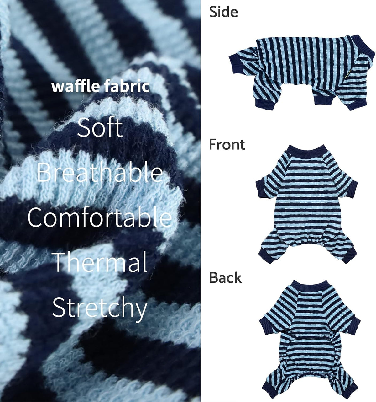 Fitwarm Blue and White Striped Dog Pajamas, Waffle Dog Clothes for Small Dogs Girl Boy, Puppy Onesie with Feet, Pet Cat Outfit, Small