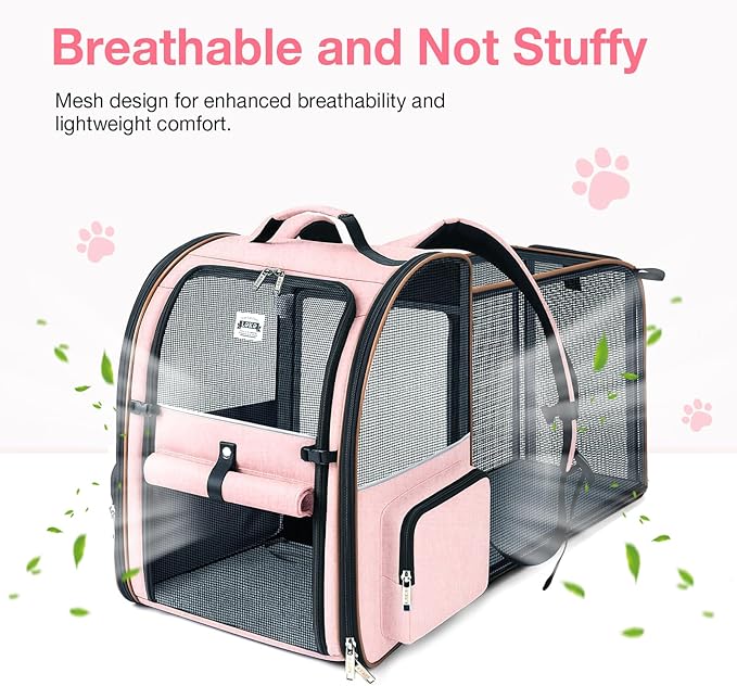 Lekebobor Large Cat Backpack Carrier Expandable Foldable Pet Carrier Backpack for Small Dogs Puppy Medium Cats Fit Up to 18 Lbs for Travel, Hiking,Pink
