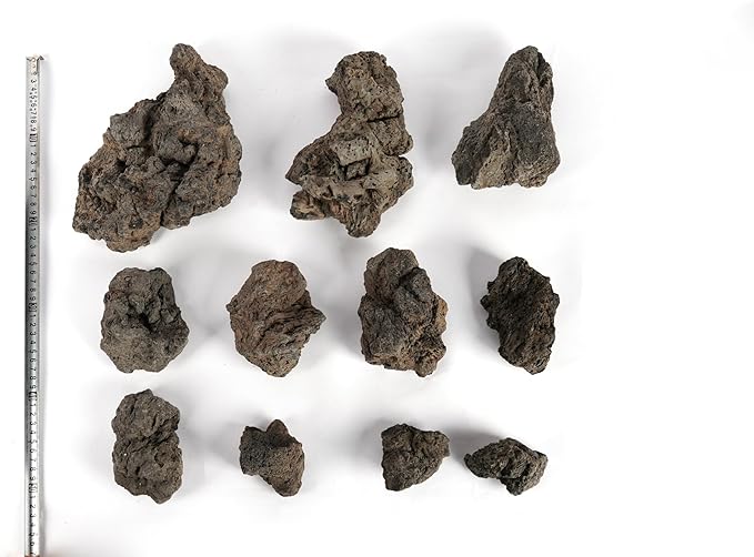 LANDEN Black Icelandic Lava Stone Natural Rocks (18lbs, 3~11 inches,11pcs) for Aquariums, Paludariums, Terrariums, Caves and Rocky Peaks, Mountainous Desert Landscapes