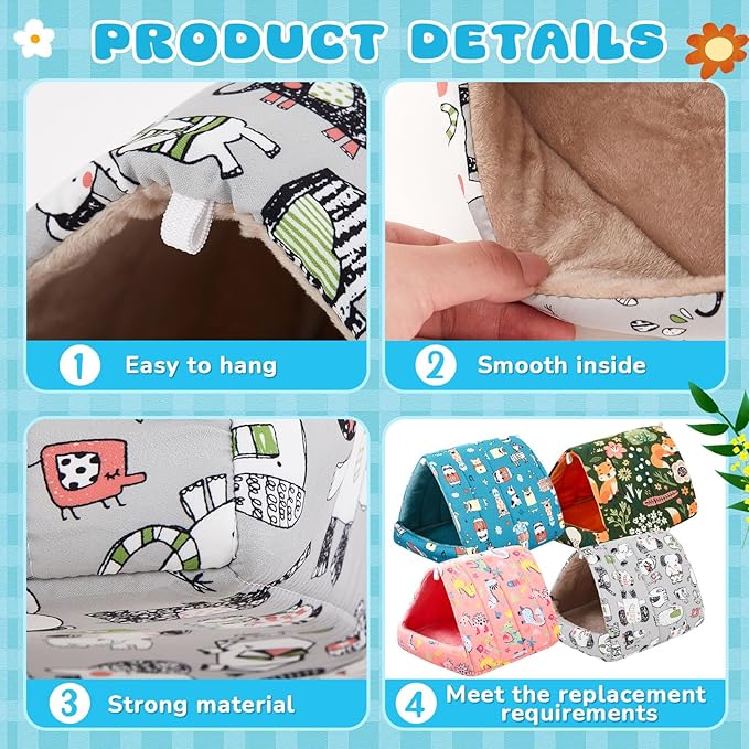 4 Pcs Guinea Pig Hideout, Guinea Pig Bed Tunnel, Rabbit Washable Small House Cage Accessories for Bunny Hedgehog Mouse Chinchillas Hamsters Ferrets Bearded Dragons Rats(Wonder Tale,9.8 in)