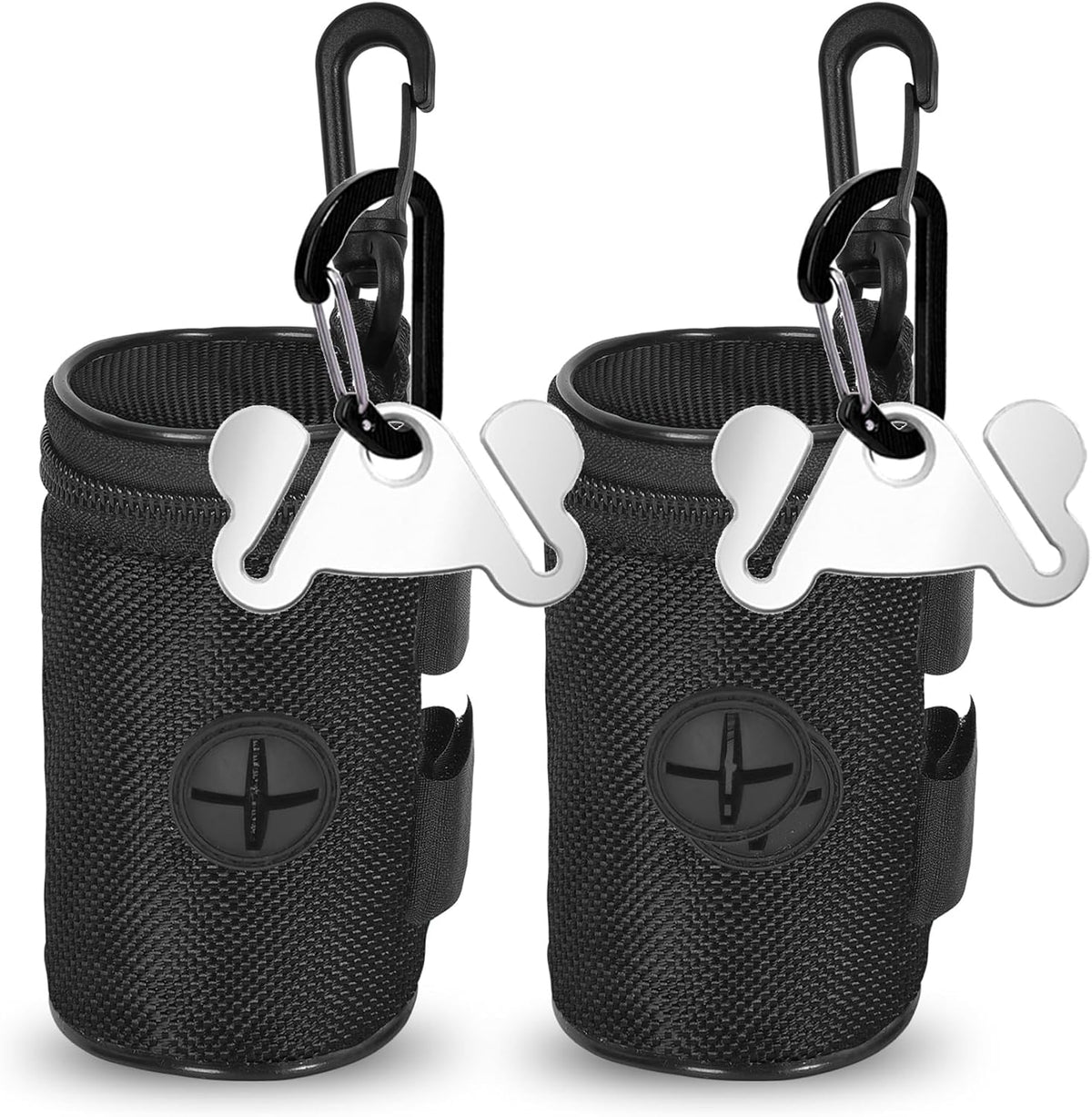 2 Pack Dog Poop Bag Holder for Leash Attachment - Waste Bag Dispenser for Leash - Fits Any Dog Leash - Portable Set with Hand Free Holder Metal Carrier, Black Round Shape