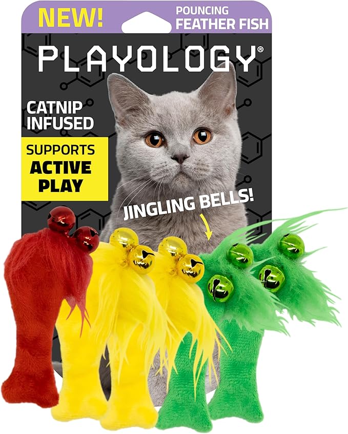 Playology Cat Toy Set | 5-Pack Feather Fish | Interactive Feather Toys for Cats | Stimulating Playtime Fun