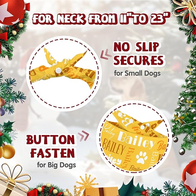 Personalized Dog Bandanas Custom Neckwear Name Button Anti-loosening Dog Scarf Triangle Bibs Kerchief Pet Costume Accessories for Small Medium Large Dogs Cats Pets Birthday-Yellow