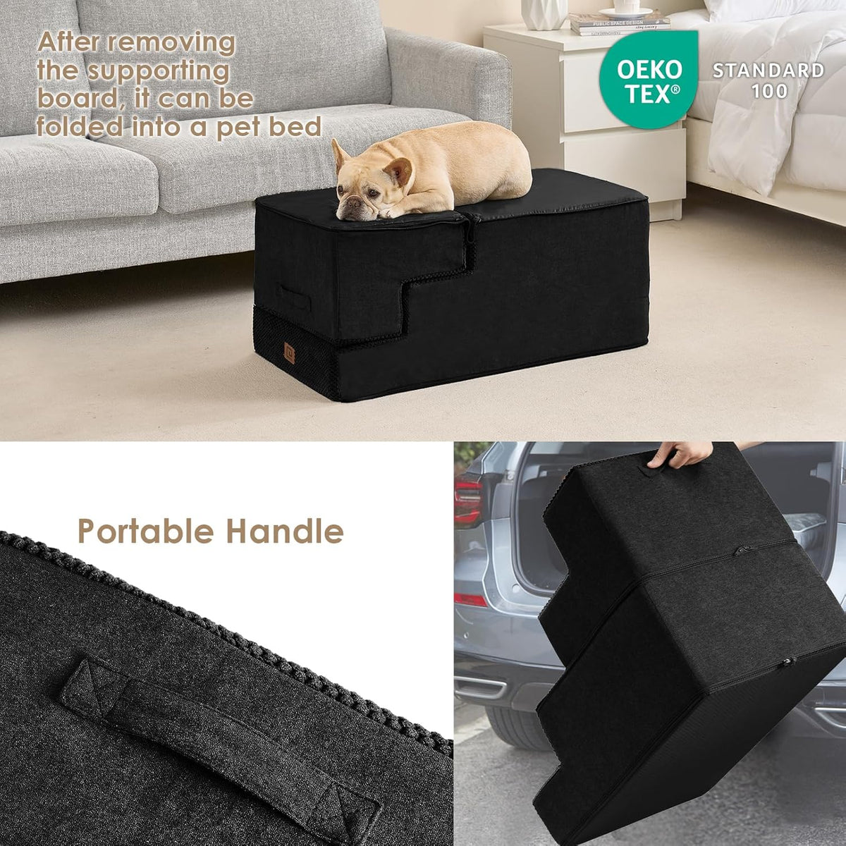 EHEYCIGA Dog Stairs for High Bed 22.5" H, 5-Step Dog Steps for Bed, Pet Steps for Small Dogs and Cats, Non-Slip Balanced Pet Ramp Indoor, Black