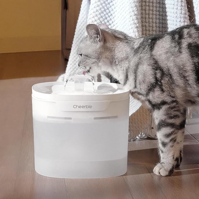 Cheerble Pumpless Cat Water Fountain, 2L/67oz Automatic Pet Fountain, Elfin E1 Lite Cat Fountain for Drinking, MagDrive™ Technology, Continuous Flow Mode, BPA-Free (White, 4 Filters)
