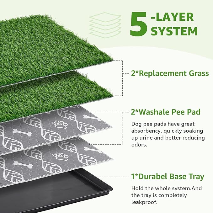 LOOBANI 47.6x29.2in Large Dog Litter Box with 2 Artificial Grass Patch + 2 Washable Pee Pads, Quickly Absorbency Portable Patio Potty for Balcony Apartment Use