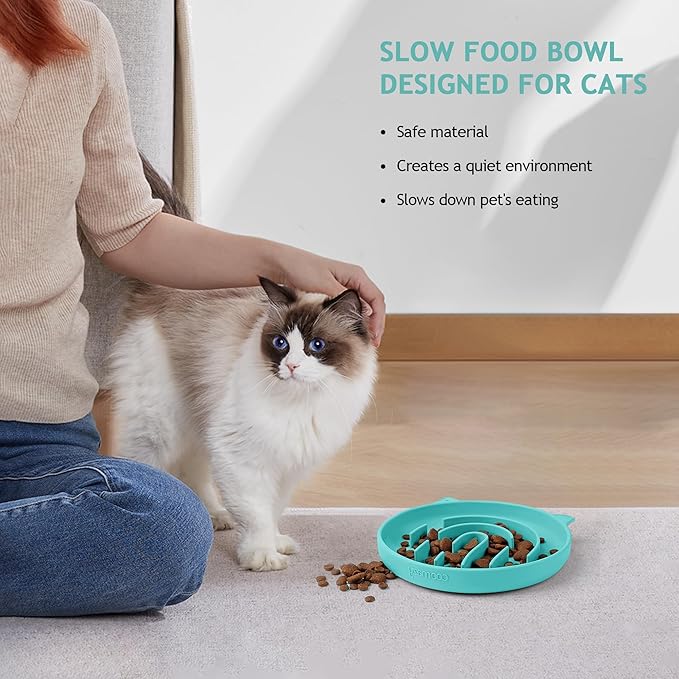 Coomazy Silicone Slow Feeder Dog Cat Bowls, Interactive Puzzle Toy for Pets Dry/Wet Food Training, Keeps Dogs Cats Busy, Prevents Puppy Kitty Overeating (Cyan, 1.4 Cup)