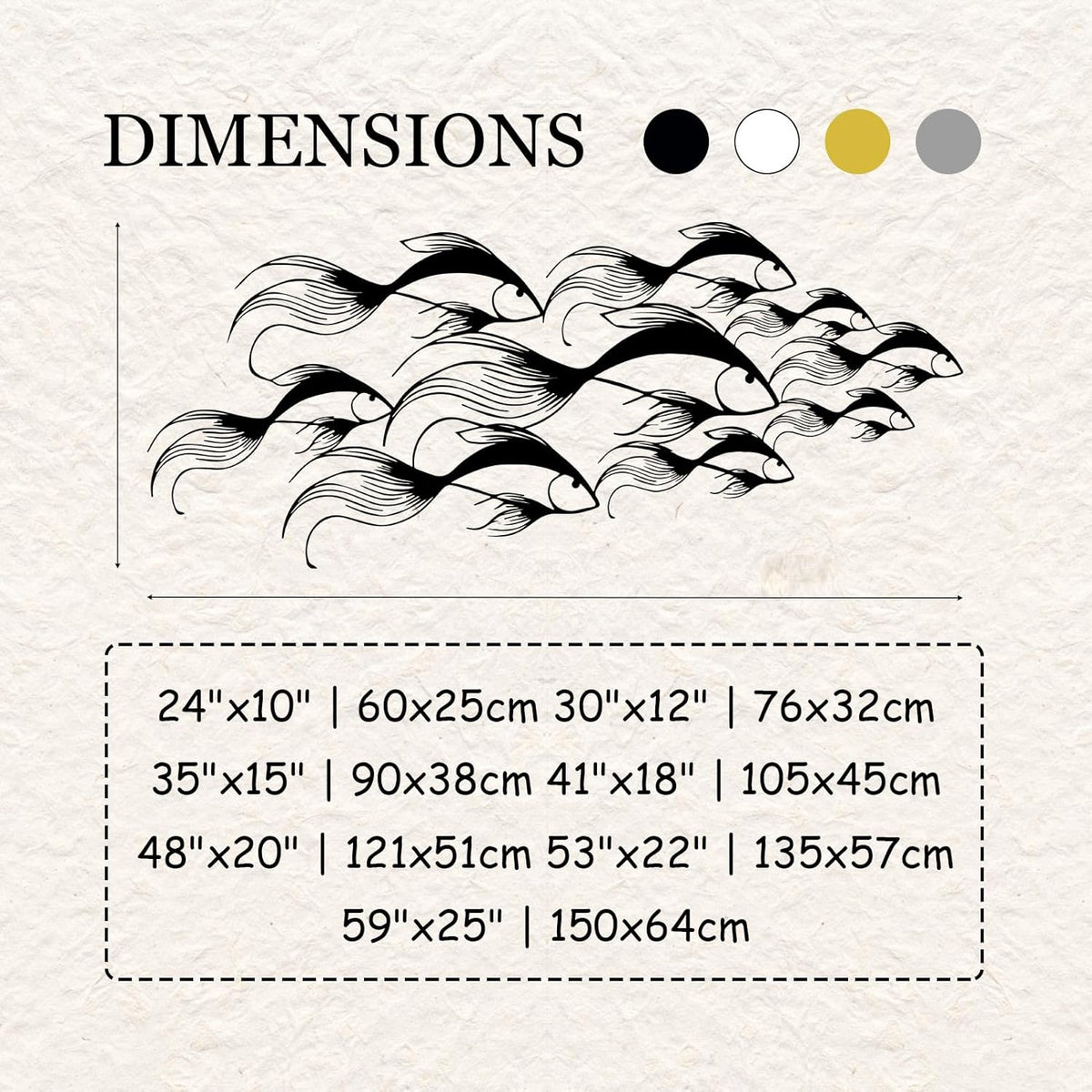 School of Fish Metal Wall Art, Metal Fish Wall Decor, Sea Life Wall Art, Large Nautical Wall Hanging, Modern Beach House Wall Decor, Ocean Themed Artwork for Bathroom (Black, 53"x22" | 135x57cm)