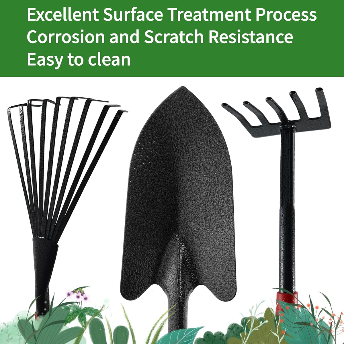 Set of 6 Gardening Tool Set, Rust-Resistant Handy Tools for Gardening, Ideal Gardening Gift Set, Including Trowel, Weeder, Hoes, and Rakes