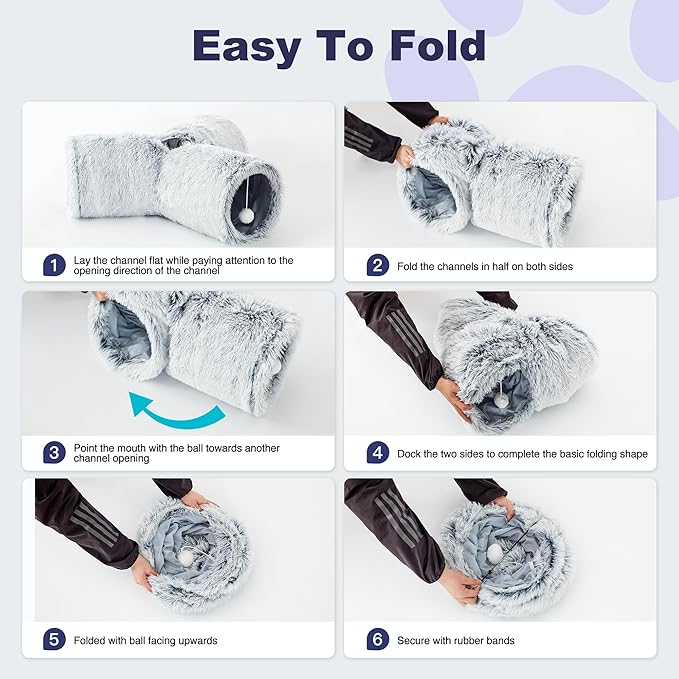Tempcore Plush Pet Cat Tunnel Tube Cat Toys 3 Way Collapsible, Tunnels for Indoor Cats，Kitty Tunnel Bored Pet Toys Peek Hole Toy Ball Puppy, Kitty, Kitten, Rabbit Light Grey