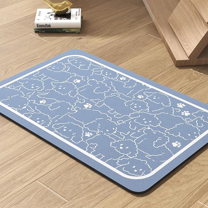 Pet Feeding Mat-Absorbent Dog Mat for Food and Water Bowl-No Stains Quick Dry Water Dispenser Mat-Dog Accessories Pet Supplies-Bowl for Messy Drinkers（BLUEDOGS,23"x34"