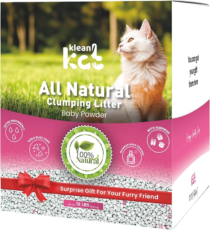 All Natural Clumping Cat Litter – Multiple Scents – Low Dust, Odor Control – Baby Powder 18 lb - Surprise Toy Inside