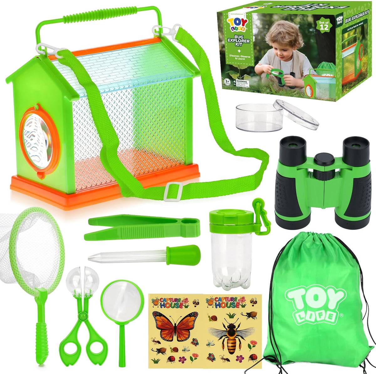 TOY Life Bug Catcher for Kids, Bug Catching Kit Kids Explorer Kit with Bug Net, Catching Tool, Tweezers, Magnifying Glass, Binoculars, Insect Catcher, Educational Outdoor Toys Kid Adventure Set