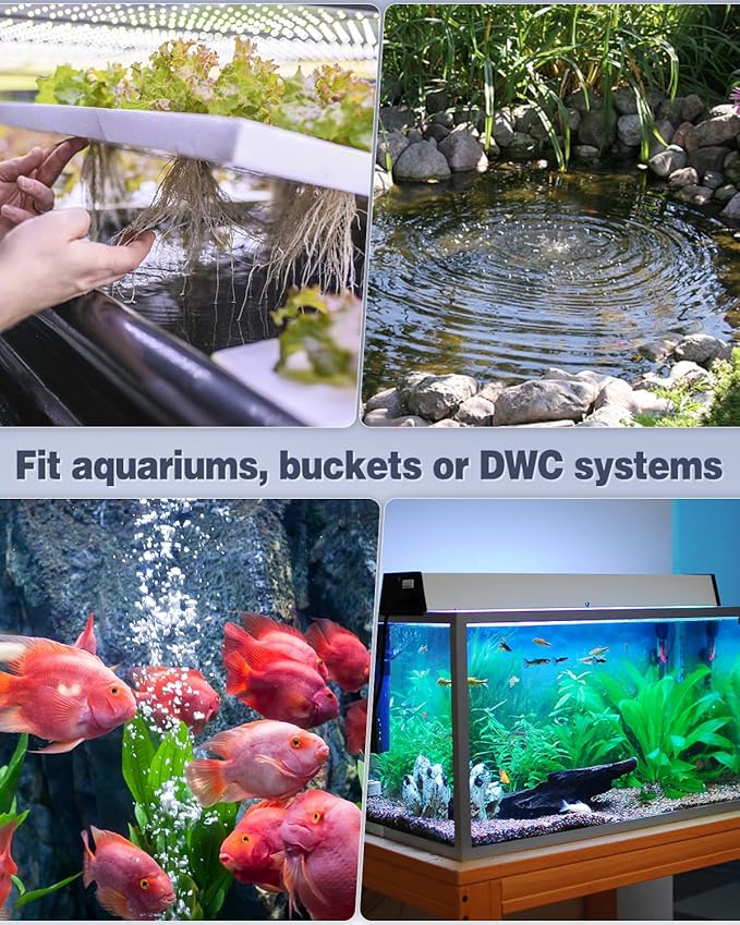 Pawfly Aquarium Air Pump Oxygen Pump for 10-200 Gallon Fish Tanks Buckets Dual Outlet Adjustable Ultra Quiet Aerator Pump with Accessories