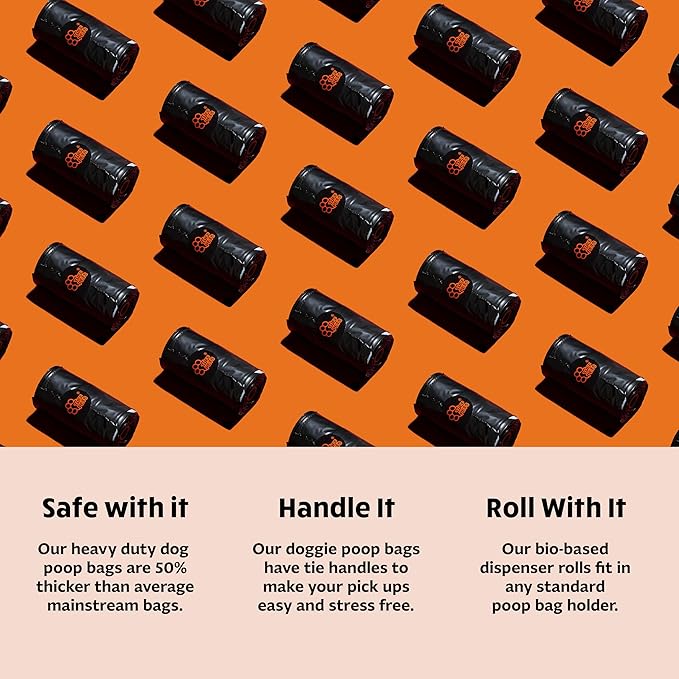 Heavy Duty Dog Poop Bag With Handles - 16 Rolls of Pet Waste Bags - Fits in any Dogs Poo Bag Dispenser or Holder - Thick Dog Poop Bags
