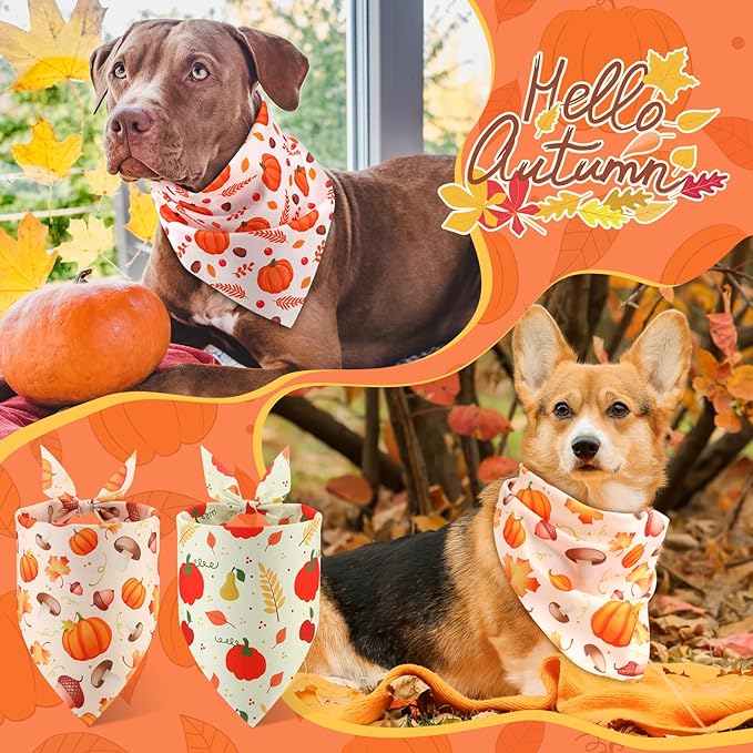 Chunful 100 Pieces Fall Dog Bandanas Bulk Autumn Pet Bandanas with Pumpkin Patterns Triangle Scarf Bib Kerchief Set for Small Large Dog Thanksgiving Costume Accessories (31.5 x 21.7 x 21.7)