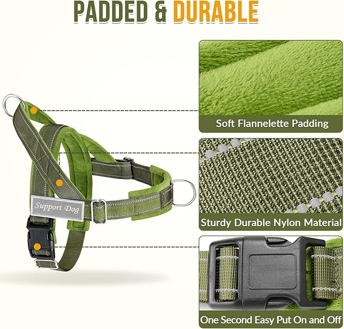 SlowTon No Pull Dog Harness - Heavy Duty Dog Harness and Leash Set for Medium Large Dogs, Reflective Tactical Harness with Soft Padded and Front Clip for Easy Walk and Training (Green XL)