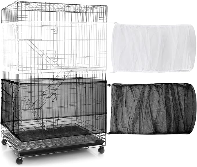 Shappy 2 Pieces Adjustable Bird Cage Seed Catcher Birdcage Cover Nylon Mesh Netting Soft Skirt Guard for Parrot Parakeet Macaw Round Square Cage(118 x 14.6 Inch,White, Black)