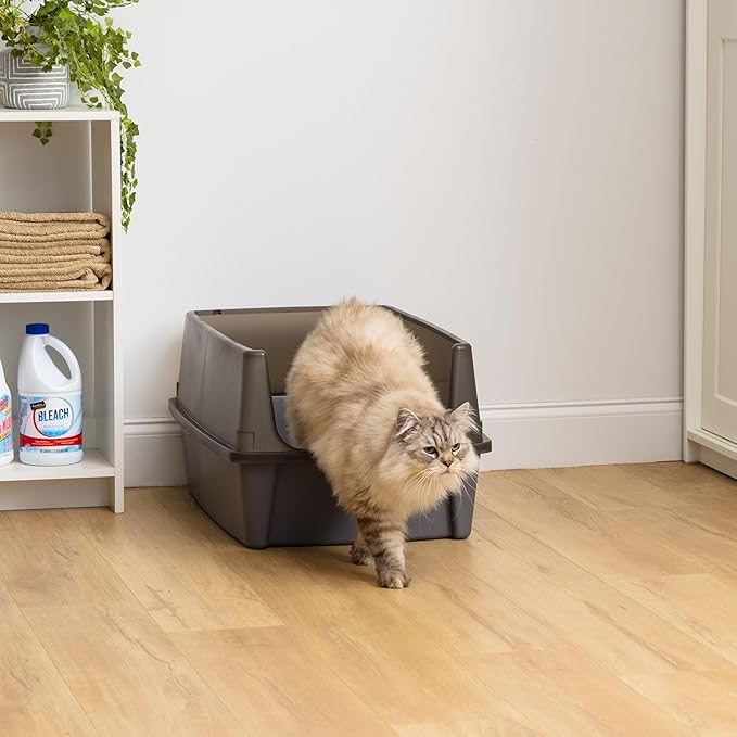 IRIS USA XX-Large Cat Litter Box, Open Top Extra Large Litter Box for Big Cats and Multi-Cat Households, High Sided Scatter Shield, Easy to Clean, 30" L x 20" W x 14" H, Gray