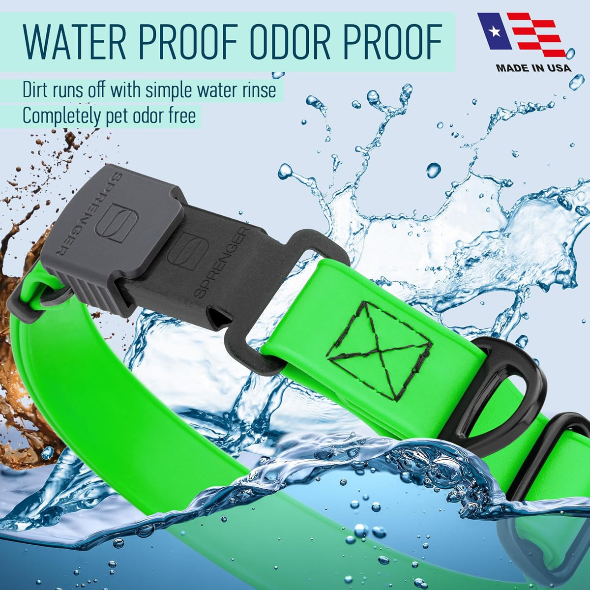 Dogline Biothane Waterproof Dog Collar with Herm Sprenger Stainless Steel Quick Release Buckle – Heavy Duty Tactical Durable Collar for Dogs – Comfortable and Safe Pet Collar, W 3/4" L 12-19", Green