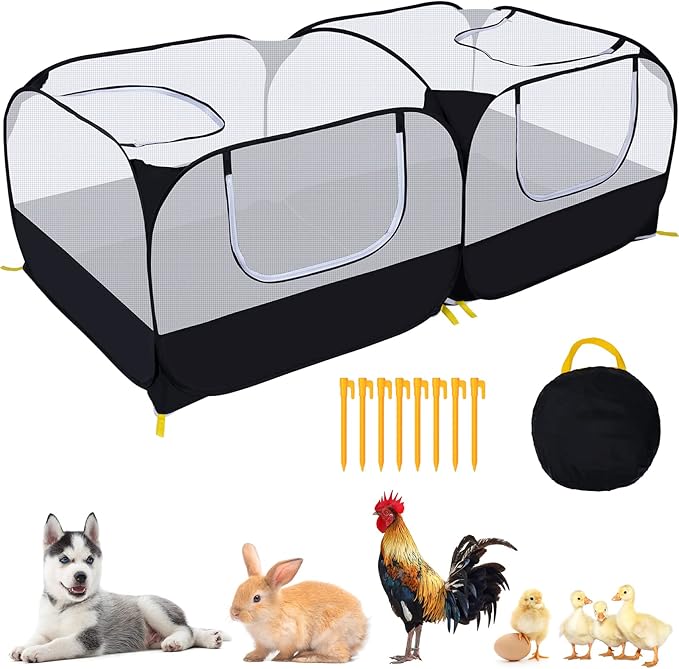 Small Animals Playpen,Pet Cage Tent Large Chicken Run Coop with Detachable Bottom Breathable Transparent Mesh Walls, Foldable Pet Enclosure for Puppy Kitten Rabbits Indoor Outdoor playpen