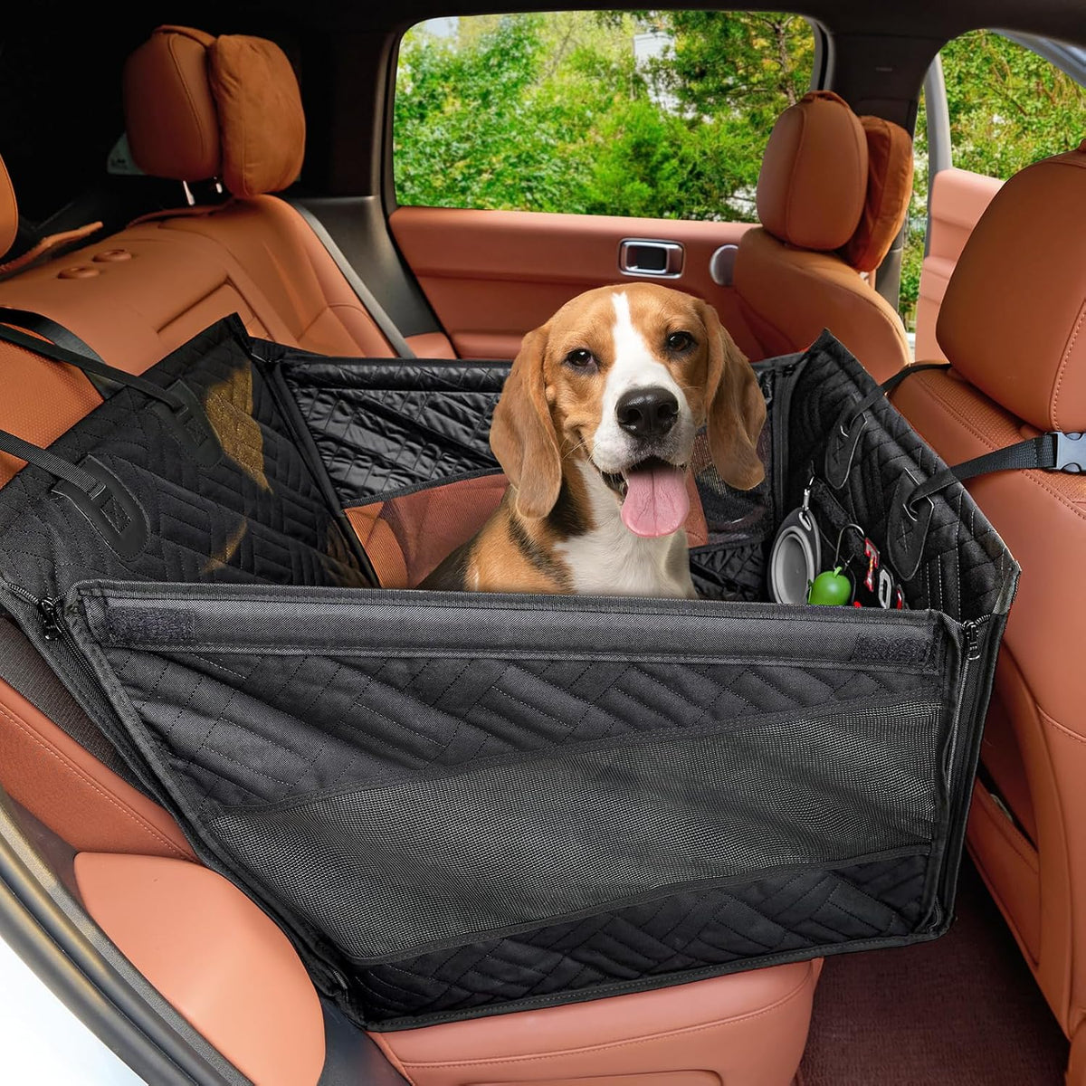 Kohree Dog Car Seat Cover for Small Dogs, Hard Bottom Dog Car Seat Cover for Back Seat with Upgraded PVC Pipe, Waterproof 900D Car Hammock for Dogs Pet Back Seat Extender for Cars SUV Truck-S