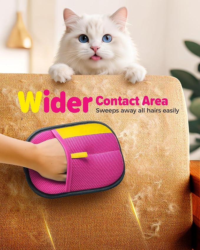 2025 Thickened Electrostatic Pet Hair Removal Gloves (2 Pcs) - Reusable Strong Grooming Gloves for Cats & Dogs, Hair Remover for Couch, Furniture, Carpet, Car Seats & Clothing (Pink)